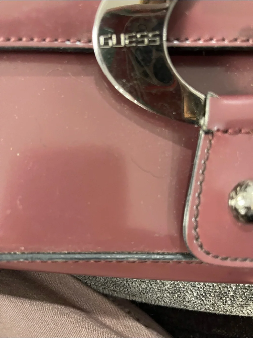 Guess Patent Shoulder Bag with Silver Hardware